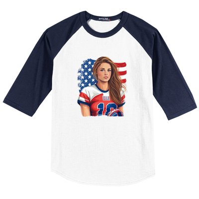 Beautiful Football With America Flag Gift Baseball Sleeve Shirt