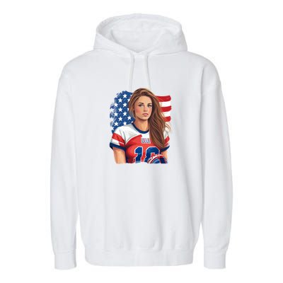 Beautiful Football With America Flag Gift Garment-Dyed Fleece Hoodie