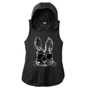 Bunny Face With Sunglasses For Easter Day Ladies PosiCharge Tri-Blend Wicking Draft Hoodie Tank