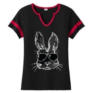 Bunny Face With Sunglasses For Easter Day Ladies Halftime Notch Neck Tee