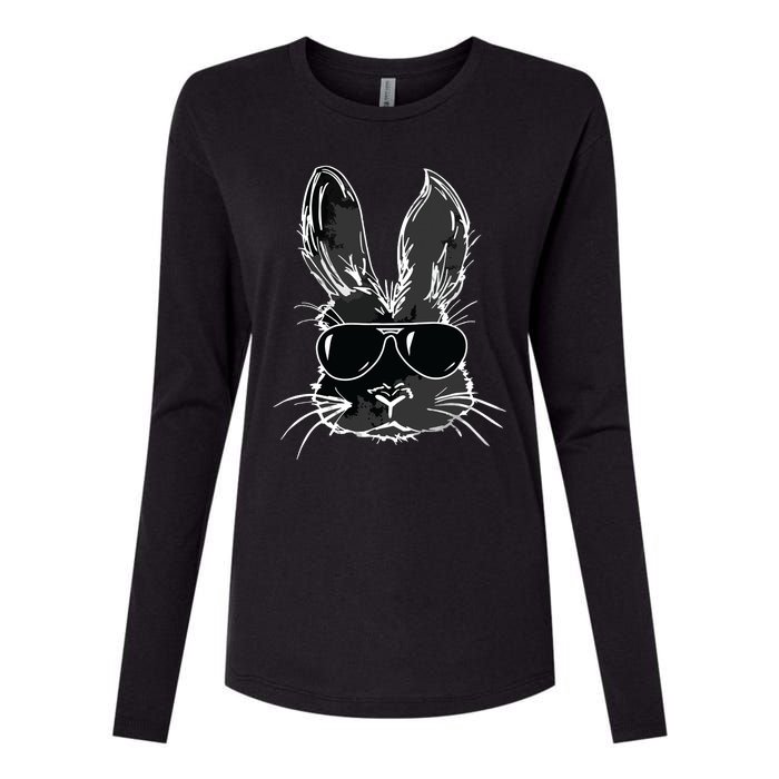 Bunny Face With Sunglasses For Easter Day Womens Cotton Relaxed Long Sleeve T-Shirt