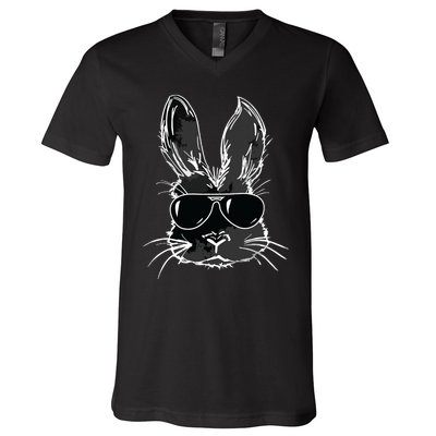 Bunny Face With Sunglasses For Easter Day V-Neck T-Shirt