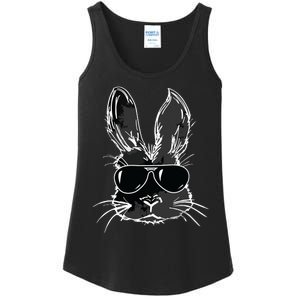 Bunny Face With Sunglasses For Easter Day Ladies Essential Tank