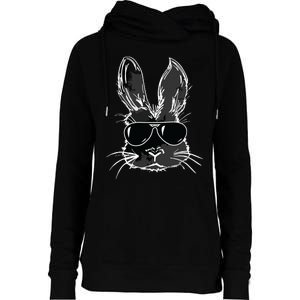 Bunny Face With Sunglasses For Easter Day Womens Funnel Neck Pullover Hood