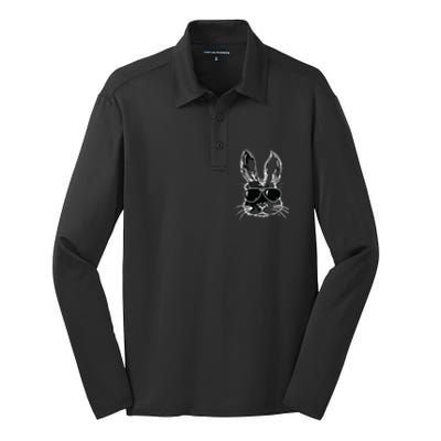 Bunny Face With Sunglasses For Easter Day Silk Touch Performance Long Sleeve Polo