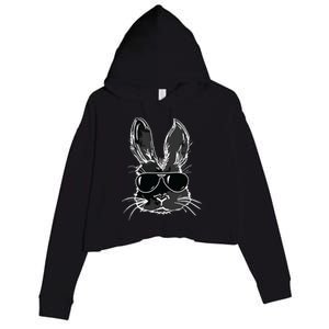 Bunny Face With Sunglasses For Easter Day Crop Fleece Hoodie