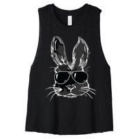 Bunny Face With Sunglasses For Easter Day Women's Racerback Cropped Tank