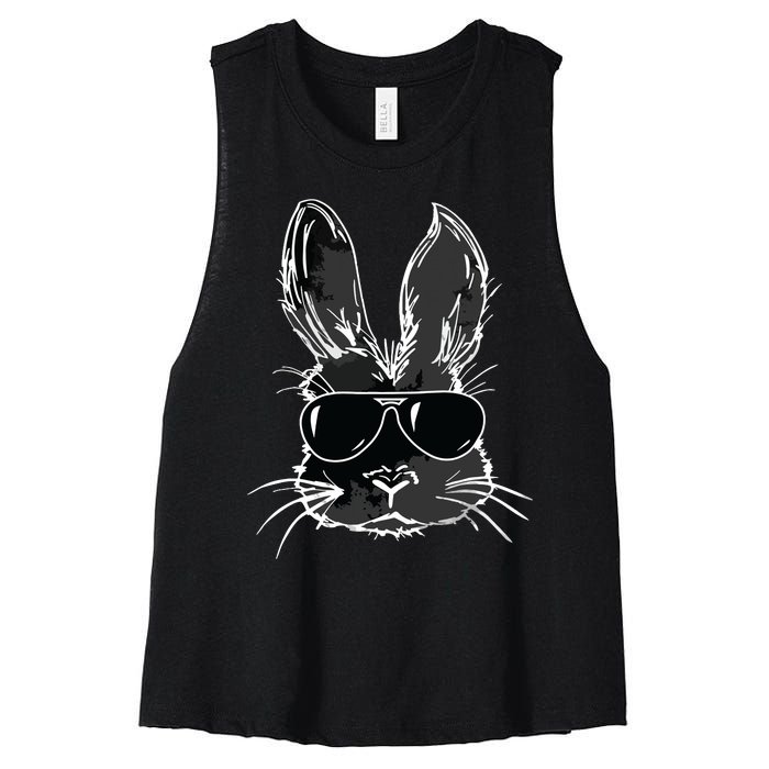 Bunny Face With Sunglasses For Easter Day Women's Racerback Cropped Tank