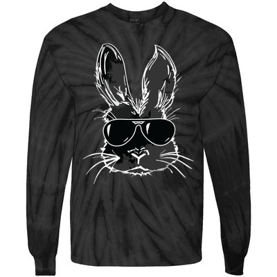 Bunny Face With Sunglasses For Easter Day Tie-Dye Long Sleeve Shirt