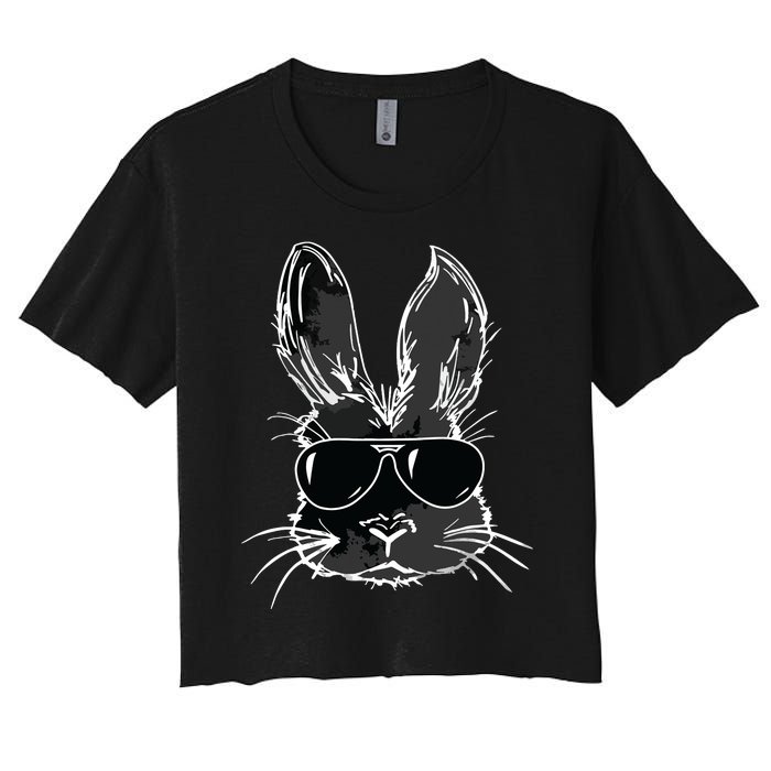 Bunny Face With Sunglasses For Easter Day Women's Crop Top Tee