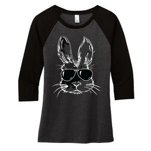 Bunny Face With Sunglasses For Easter Day Women's Tri-Blend 3/4-Sleeve Raglan Shirt