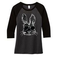 Bunny Face With Sunglasses For Easter Day Women's Tri-Blend 3/4-Sleeve Raglan Shirt