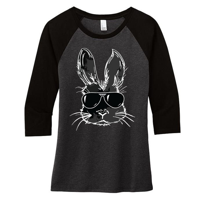 Bunny Face With Sunglasses For Easter Day Women's Tri-Blend 3/4-Sleeve Raglan Shirt