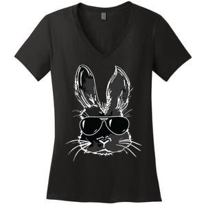 Bunny Face With Sunglasses For Easter Day Women's V-Neck T-Shirt