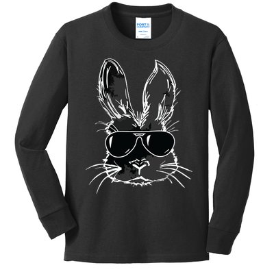 Bunny Face With Sunglasses For Easter Day Kids Long Sleeve Shirt