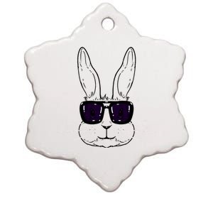 Bunny Face With Sunglasses Easter Day Ceramic Star Ornament