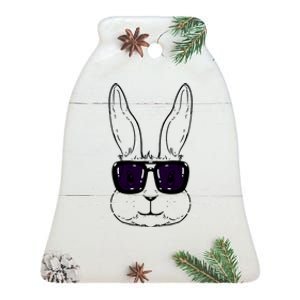 Bunny Face With Sunglasses Easter Day Ceramic Bell Ornament