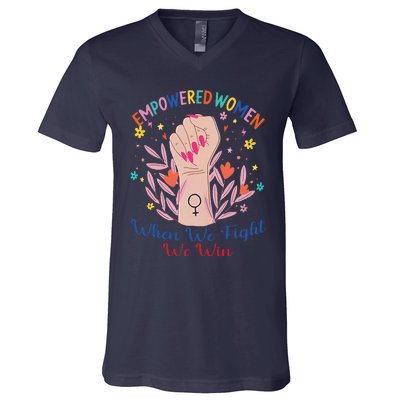 Boho Flower Wo When We Fight We Win Kamala Supporter V-Neck T-Shirt