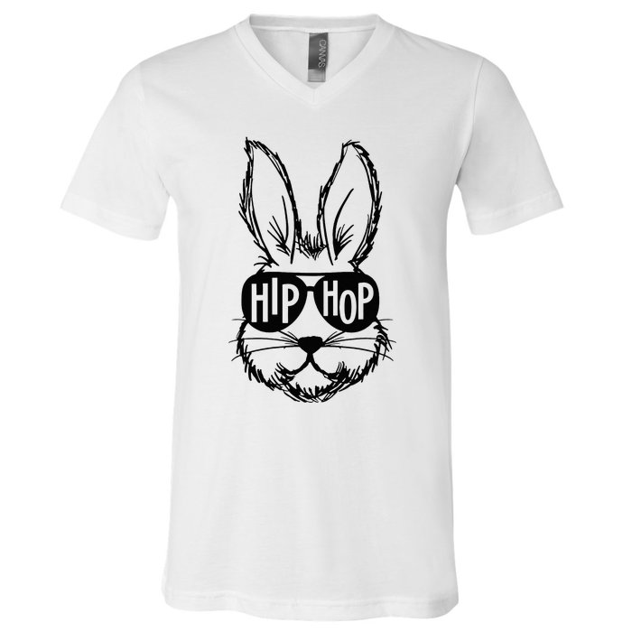 Bunny Face With Sunglasses Hip Hop Happy Easter V-Neck T-Shirt