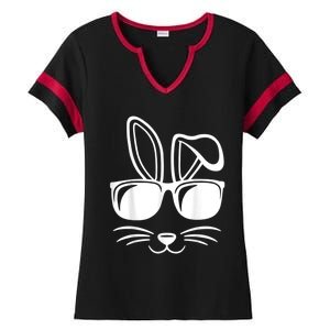 Bunny Face With Sunglasses Easter Day Ladies Halftime Notch Neck Tee