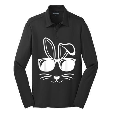 Bunny Face With Sunglasses Easter Day Silk Touch Performance Long Sleeve Polo