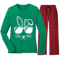 Bunny Face With Sunglasses Easter Day Women's Long Sleeve Flannel Pajama Set 