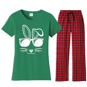 Bunny Face With Sunglasses Easter Day Women's Flannel Pajama Set