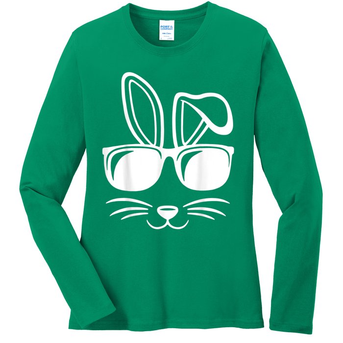 Bunny Face With Sunglasses Easter Day Ladies Long Sleeve Shirt