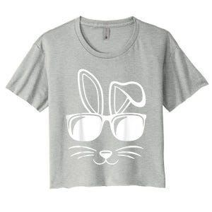 Bunny Face With Sunglasses Easter Day Women's Crop Top Tee