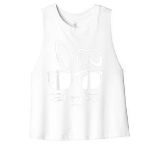 Bunny Face With Sunglasses Easter Day Women's Racerback Cropped Tank