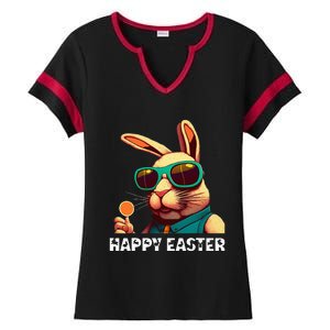 Bunny Face With Sunglasses Funny Easter Day Ladies Halftime Notch Neck Tee