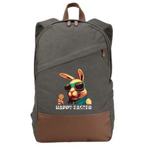 Bunny Face With Sunglasses Funny Easter Day Cotton Canvas Backpack