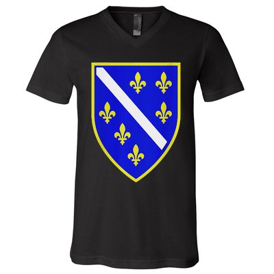 Bosnian Flag With Lily V-Neck T-Shirt