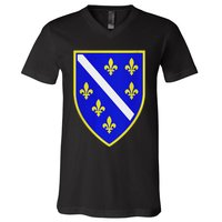 Bosnian Flag With Lily V-Neck T-Shirt
