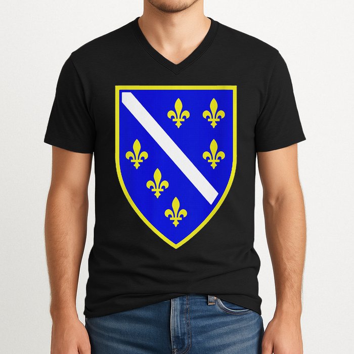 Bosnian Flag With Lily V-Neck T-Shirt