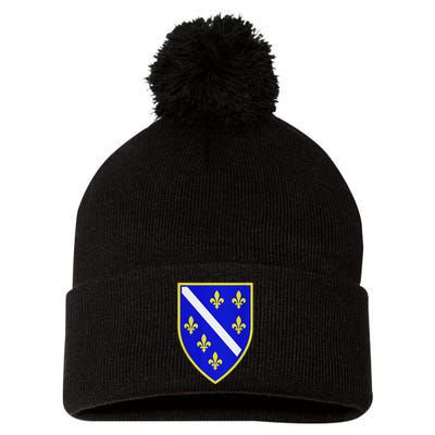 Bosnian Flag With Lily Pom Pom 12in Knit Beanie