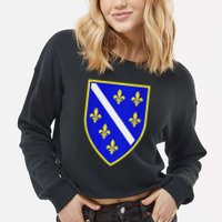 Bosnian Flag With Lily Cropped Pullover Crew
