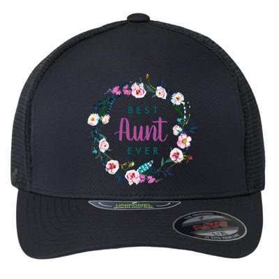 Boho Floral Wreath Best Aunt Ever Flexfit Unipanel Trucker Cap