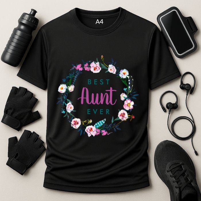 Boho Floral Wreath Best Aunt Ever Cooling Performance Crew T-Shirt