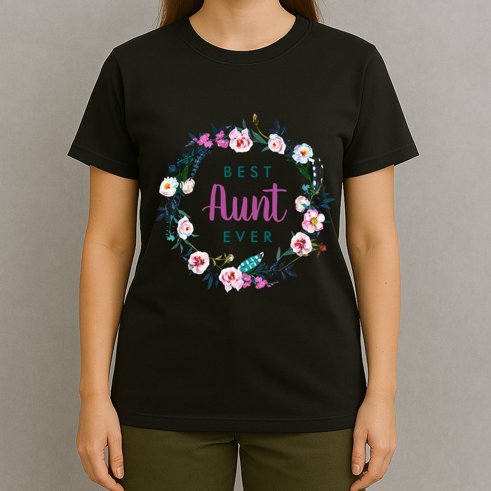Boho Floral Wreath Best Aunt Ever T-Shirt