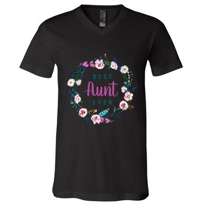 Boho Floral Wreath Best Aunt Ever V-Neck T-Shirt
