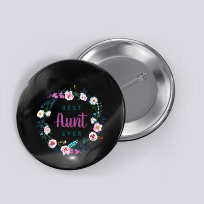 Boho Floral Wreath Best Aunt Ever Button