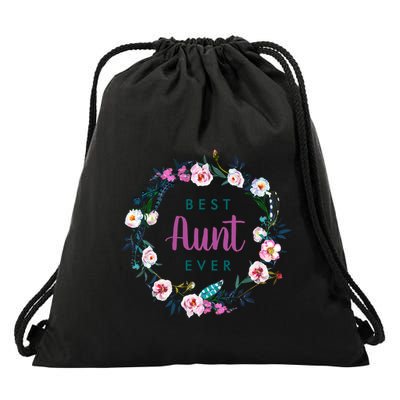 Boho Floral Wreath Best Aunt Ever Drawstring Bag