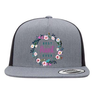 Boho Floral Wreath Best Aunt Ever Flat Bill Trucker Hat