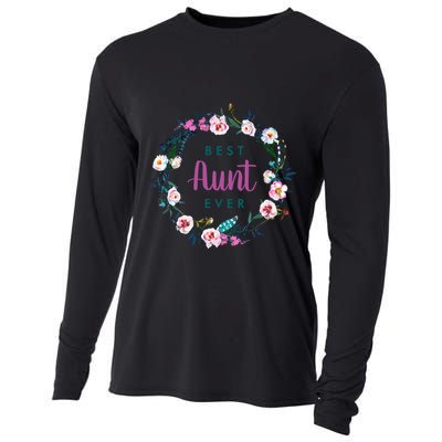 Boho Floral Wreath Best Aunt Ever Cooling Performance Long Sleeve Crew