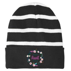 Boho Floral Wreath Best Aunt Ever Striped Beanie with Solid Band