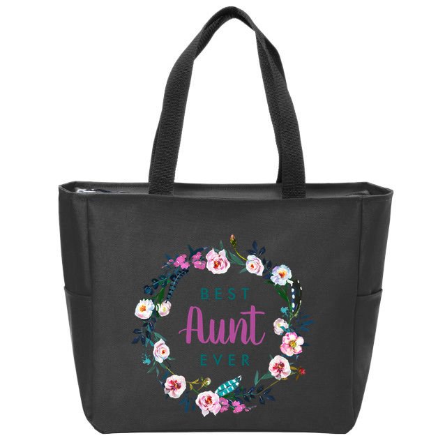 Boho Floral Wreath Best Aunt Ever Zip Tote Bag