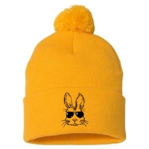 Bunny Face With Sunglasses For Men Easter Day Pom Pom 12in Knit Beanie