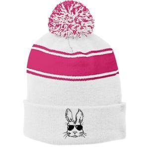 Bunny Face With Sunglasses For Men Easter Day Stripe Pom Pom Beanie