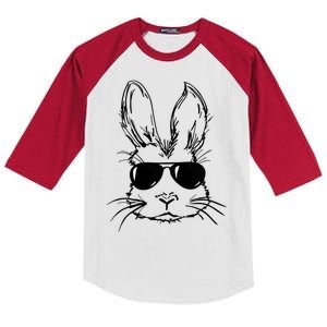 Bunny Face With Sunglasses For Men Easter Day Kids Colorblock Raglan Jersey